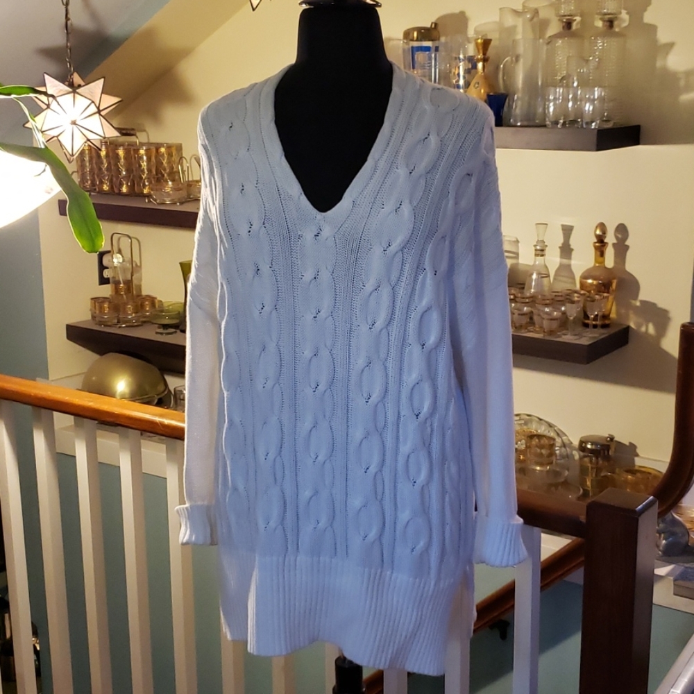 Zulily Womens White Cotton Cable Knit Tunic / Dress